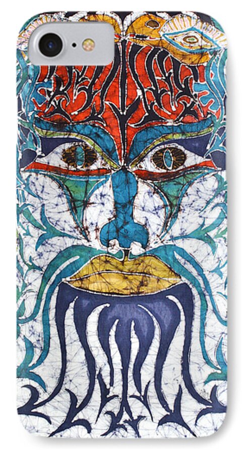 Batik Wax iPhone 7 Case featuring the tapestry - textile Archetypal Mask by Carol Law Conklin