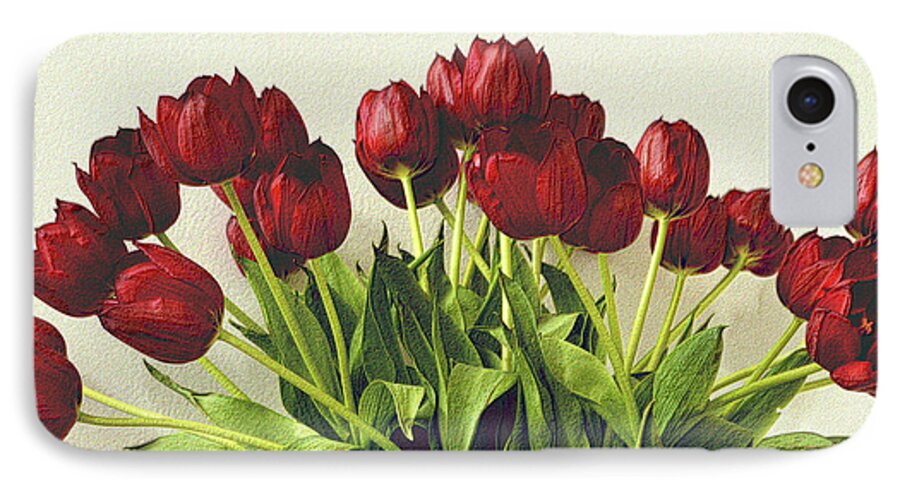 Tulips iPhone 7 Case featuring the photograph Array of Red Tulips by Nadalyn Larsen