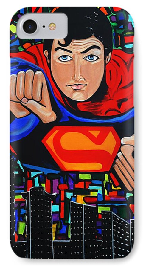 Superman iPhone 7 Case featuring the painting Art Deco Superman by Nora Shepley