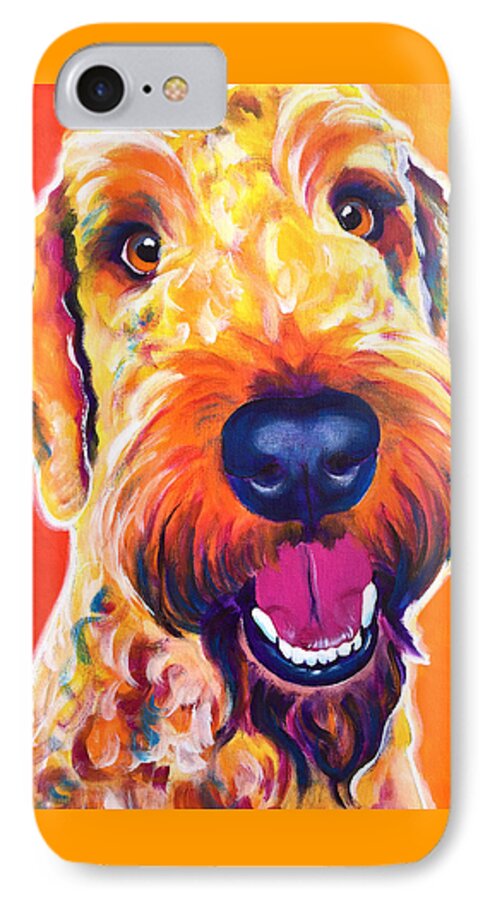 Airedoodle iPhone 7 Case featuring the painting Airedoodle - Hank by Dawg Painter