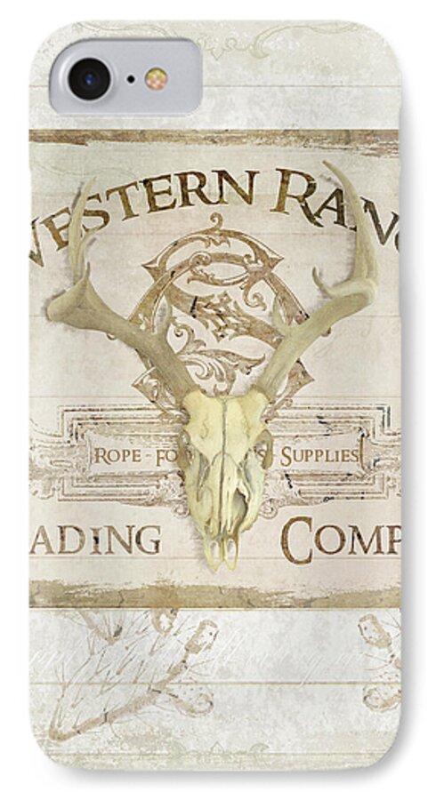 Western iPhone 7 Case featuring the painting Western Range 3 Old West Deer Skull Wooden Sign Trading Company by Audrey Jeanne Roberts