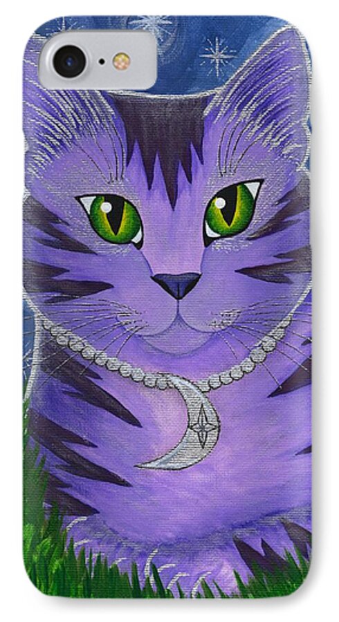 Astra iPhone 7 Case featuring the painting Astra Celestial Moon Cat by Carrie Hawks
