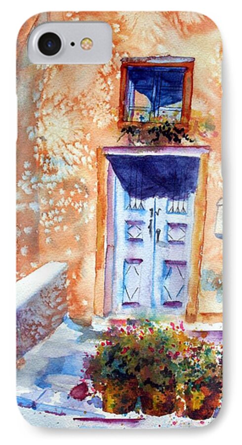 Santorini iPhone 7 Case featuring the painting At Home in Santorini Greece by Warren Thompson