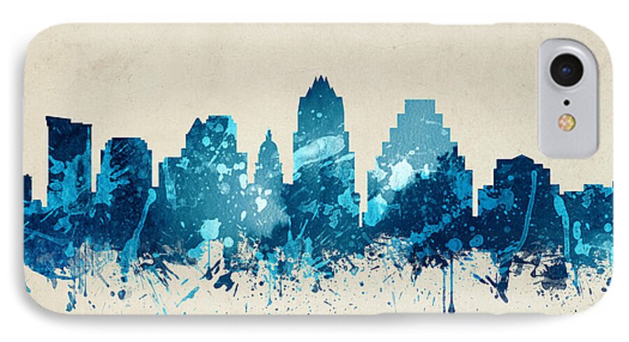 Austin iPhone 7 Case featuring the painting Austin Texas Skyline 20 by Aged Pixel