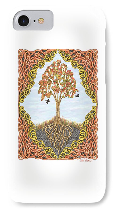 Lise Winne iPhone 7 Case featuring the drawing Autumn Tree with Knotted Roots and Knotted Border by Lise Winne