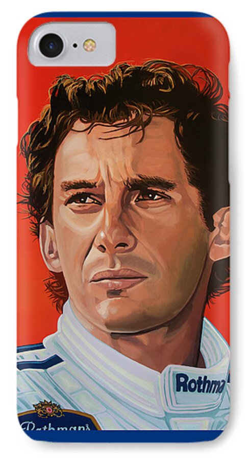 Ayrton Senna iPhone 7 Case featuring the painting Ayrton Senna Portrait Painting by Paul Meijering