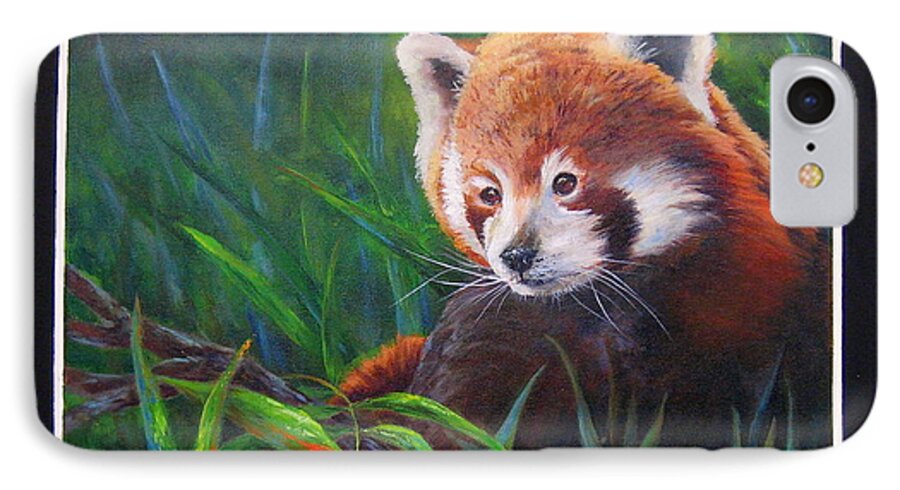 Red Panda iPhone 7 Case featuring the painting Bamboo Basking--Red Panda by Mary McCullah