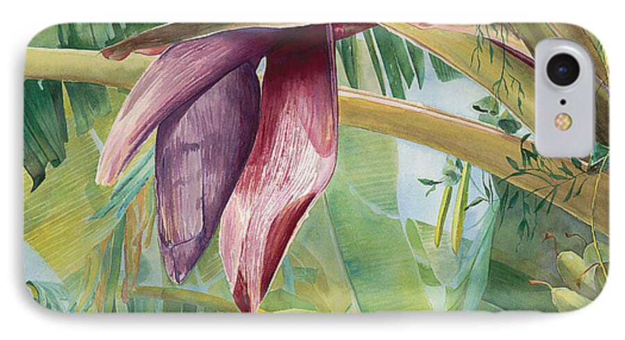 Bananas iPhone 7 Case featuring the painting Banana Flower by AnnaJo Vahle