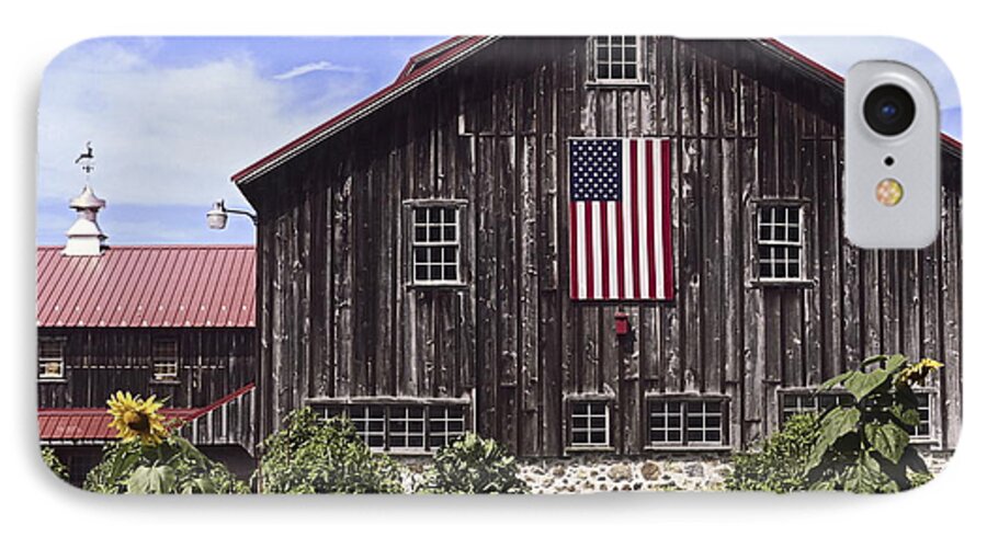 Large Brown Barn iPhone 7 Case featuring the photograph Barn and American Flag by Sally Weigand