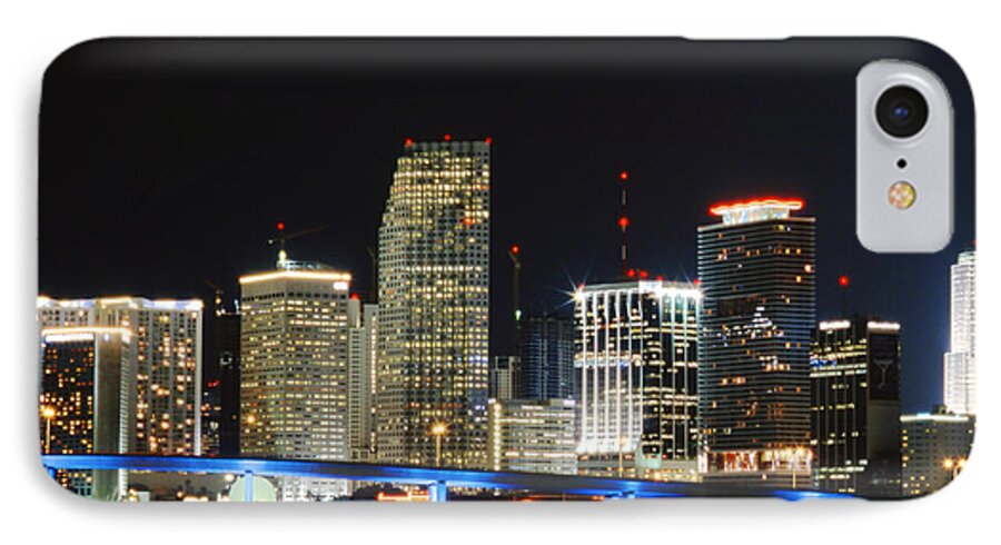 Miamiskyline iPhone 7 Case featuring the photograph Bay Front Miami Skyline by Gary Dean Mercer Clark