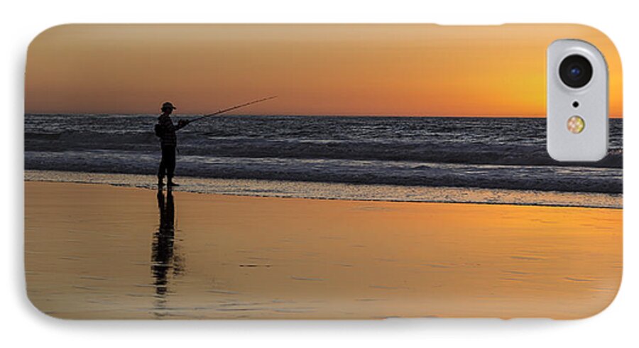 Outdoor iPhone 7 Case featuring the photograph Beach Fishing at Sunset by Ed Clark