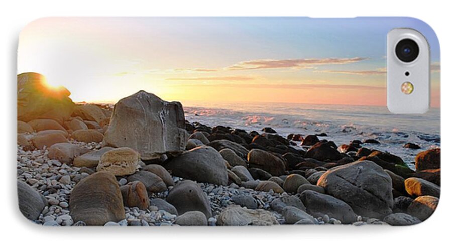 Beach iPhone 7 Case featuring the photograph Beach Sunrise over Rocks by Matt Quest