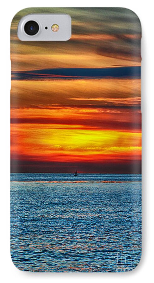 Golden Sunset iPhone 7 Case featuring the photograph Beach Sunset and Boat by Mariola Bitner