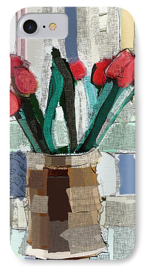Bright iPhone 7 Case featuring the painting Beach Tulips by Carrie Joy Byrnes