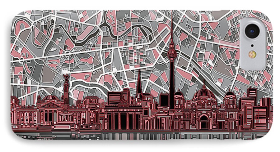 Berlin iPhone 7 Case featuring the digital art Berlin City Skyline Abstract by Bekim M