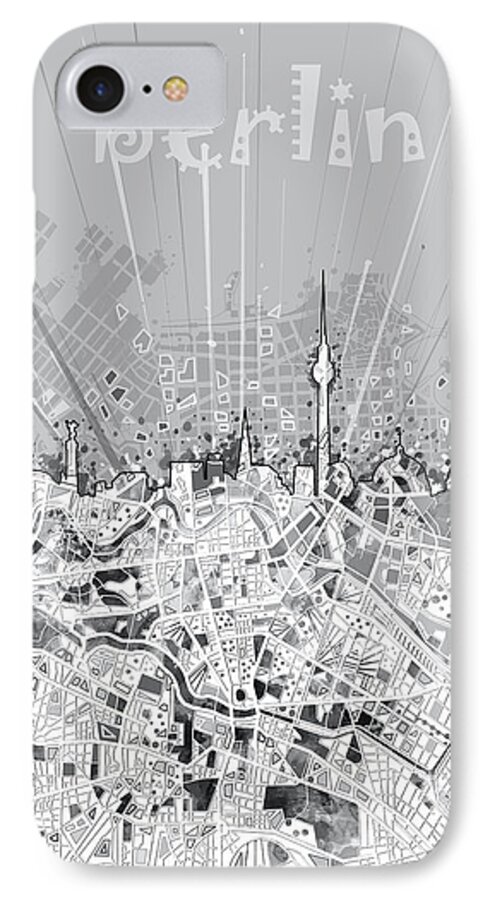 Berlin iPhone 7 Case featuring the digital art Berlin City Skyline Map 2 by Bekim M