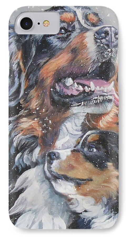 Bernese Mountain Dog iPhone 7 Case featuring the painting Bernese Mountain Dog with pup by Lee Ann Shepard