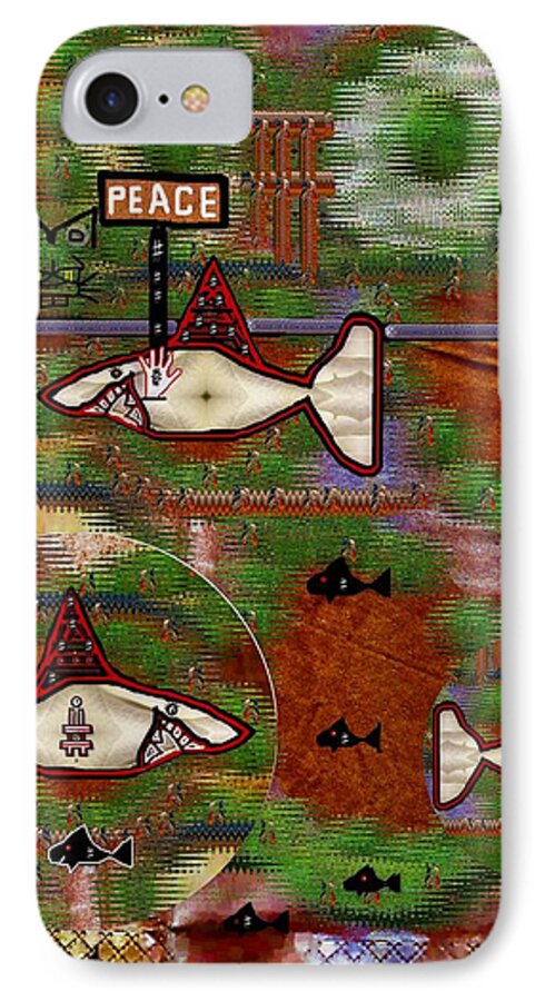 Shark iPhone 7 Case featuring the mixed media Beware of the dog by Pepita Selles