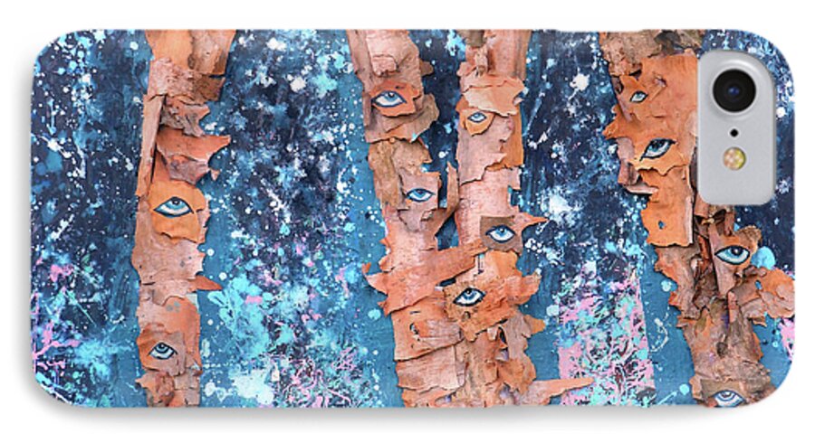 Birch Trees iPhone 7 Case featuring the mixed media Birch Trees With Eyes by Genevieve Esson