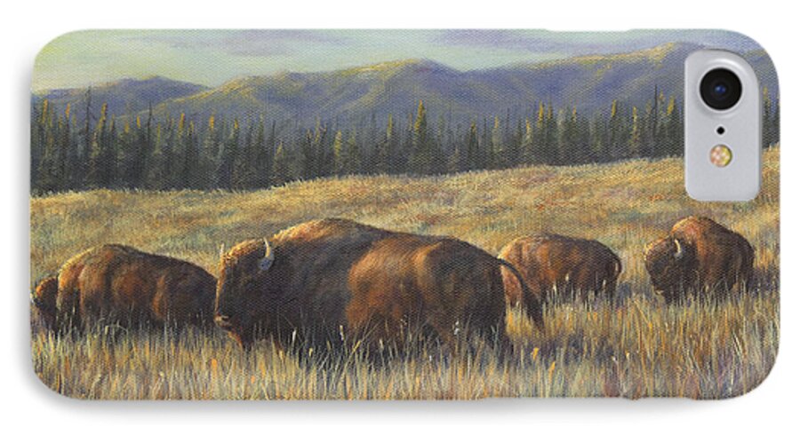 Buffalo iPhone 7 Case featuring the painting Bison Bliss by Kim Lockman
