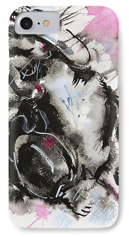 Black-and-white Cat iPhone 7 Case featuring the painting Black and White Cat Sleeping by Zaira Dzhaubaeva