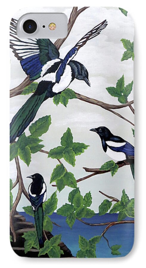 Magpies iPhone 7 Case featuring the painting Black Billed Magpies by Teresa Wing