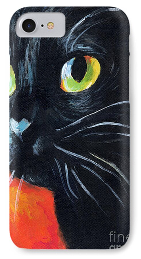Black Cat iPhone 7 Case featuring the painting Black cat painting portrait by Svetlana Novikova