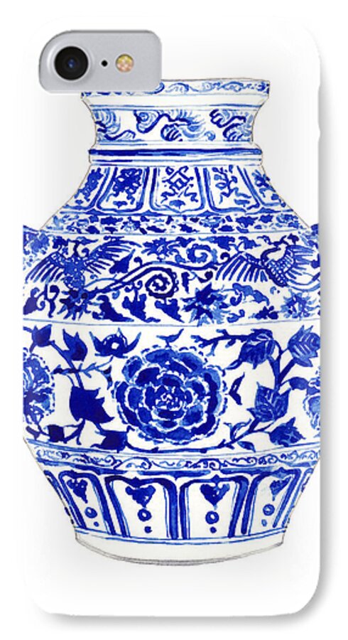 Blue And White China iPhone 7 Case featuring the painting Blue and White Ginger Jar Chinoiserie 4 by Laura Row