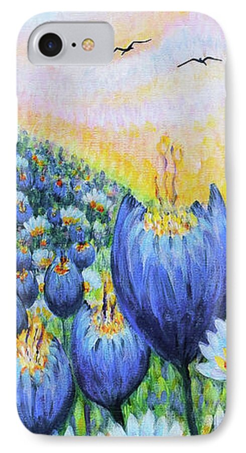 Blue iPhone 7 Case featuring the painting Blue Belles by Holly Carmichael