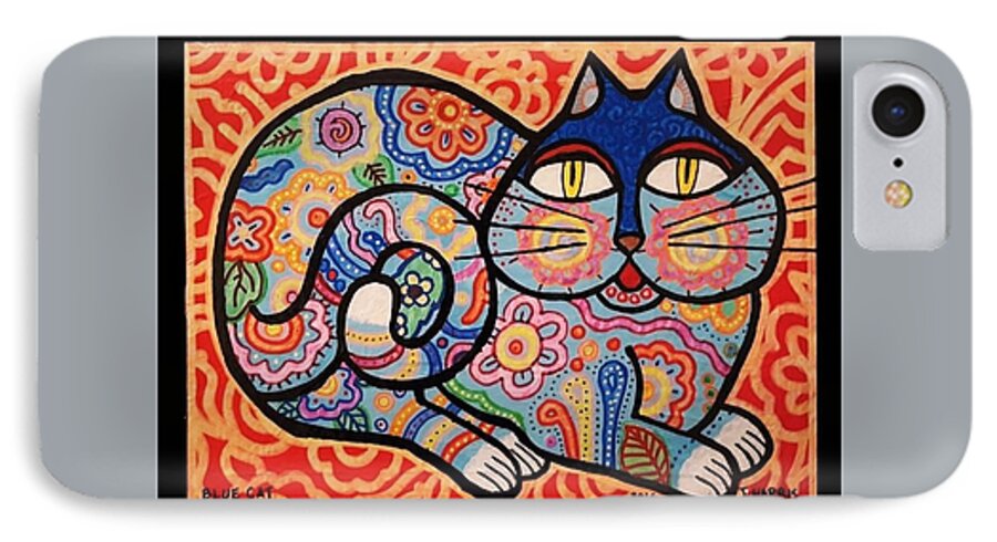 Cat iPhone 7 Case featuring the painting Blue Cat by Jim Harris
