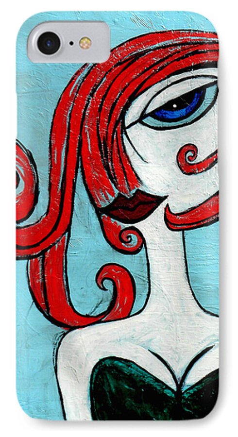 Girl iPhone 7 Case featuring the painting Blue Eyed Redhead In Green Dress by Genevieve Esson