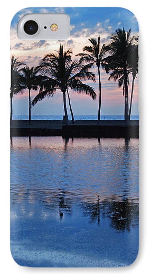 Anaehoomalu Bay Blue Hawaiian Kona Hawaii Palm Trees Landscape Photography Canvas Colors Beach Sunset Silhouette iPhone 7 Case featuring the photograph Blue Hawaiian by Kelly Wade
