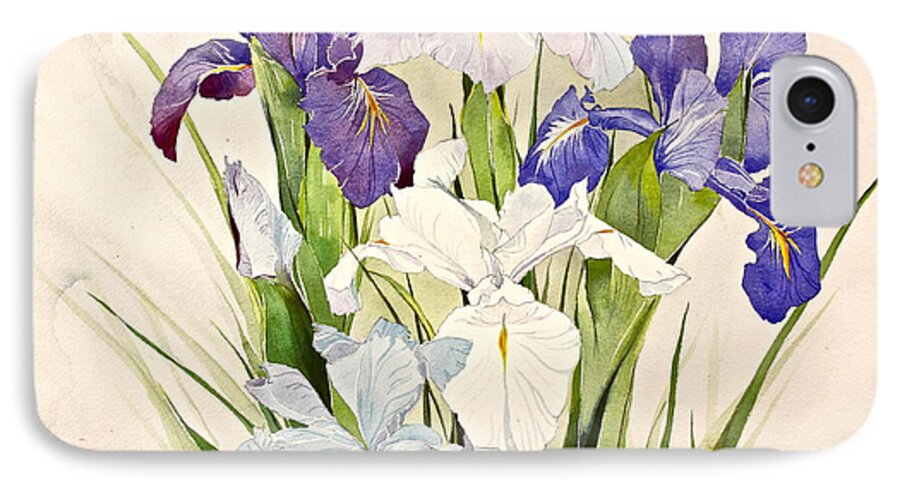 Water Color iPhone 7 Case featuring the painting Blue Irises-Posthumously presented paintings of Sachi Spohn by Cliff Spohn
