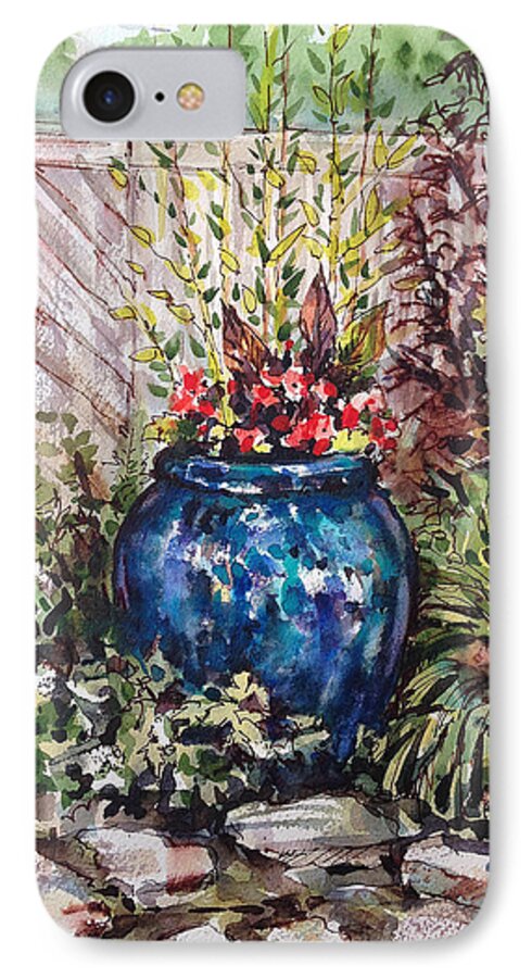 Landscape iPhone 7 Case featuring the painting Blue Planter by Lynne Haines