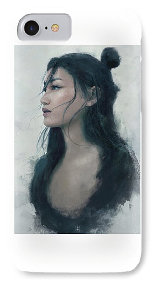 Warrioress iPhone 7 Case featuring the painting Blue Portrait by Eve Ventrue