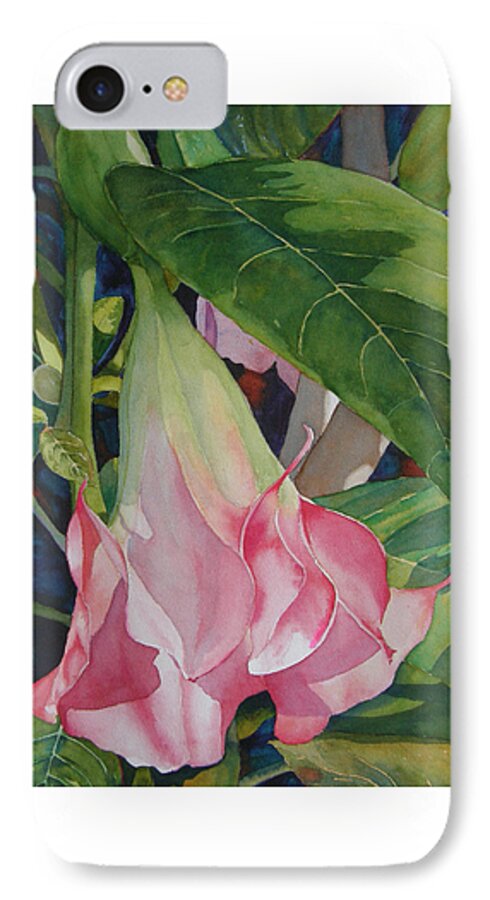 Angel Trumpet iPhone 7 Case featuring the painting Blushing Angel by Judy Mercer