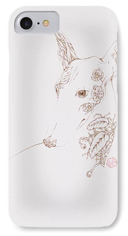 Greyhound iPhone 7 Case featuring the drawing Botanicalia Greyhound by Karen Robey
