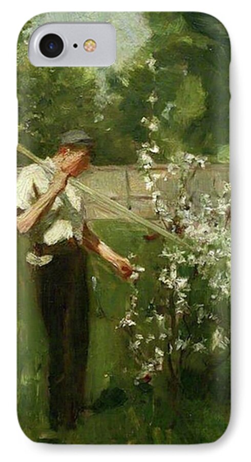 Boy iPhone 7 Case featuring the painting Boy with a Grass Rake by Henry Scott Tuke