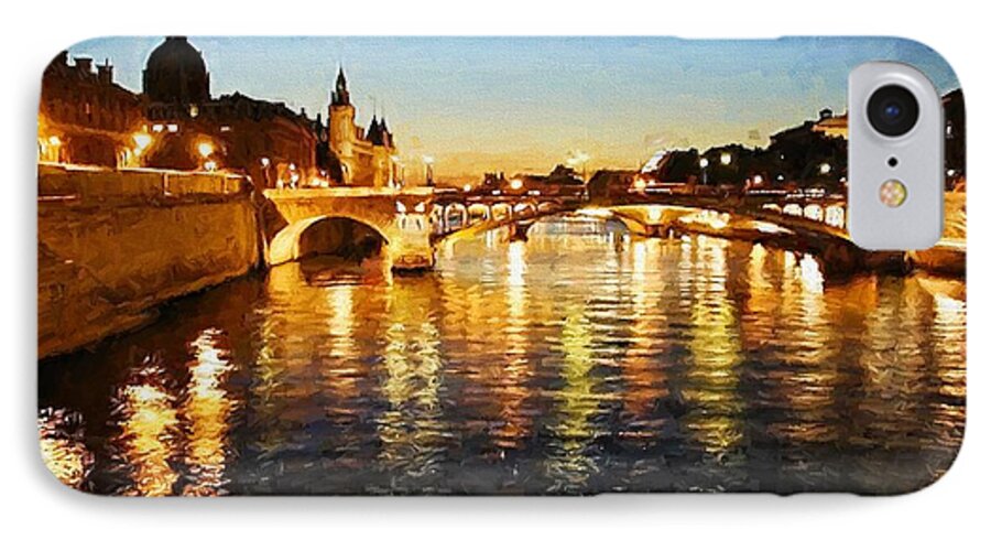 Landscape iPhone 7 Case featuring the digital art Bridge over the Seine by Charmaine Zoe
