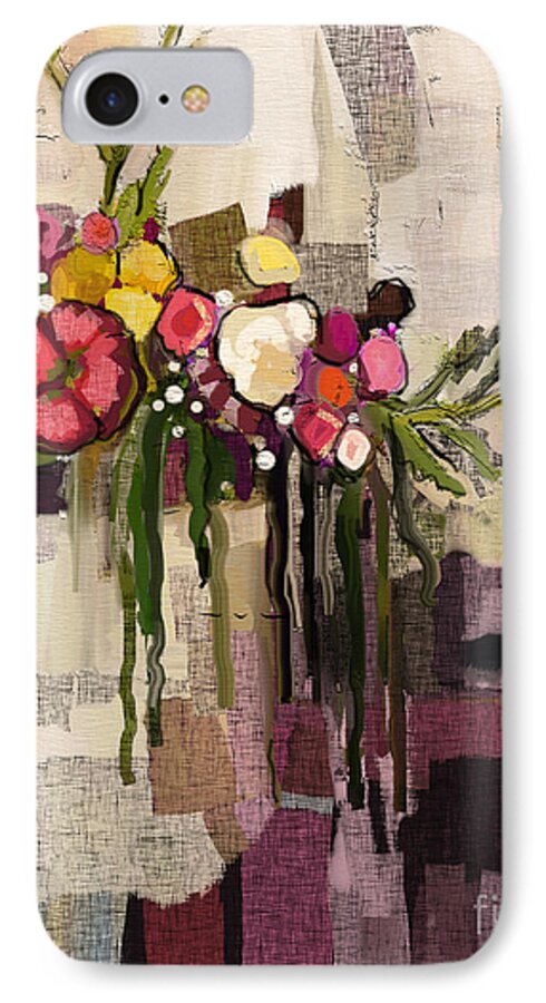 Bright iPhone 7 Case featuring the painting Bucket of Flowers by Carrie Joy Byrnes
