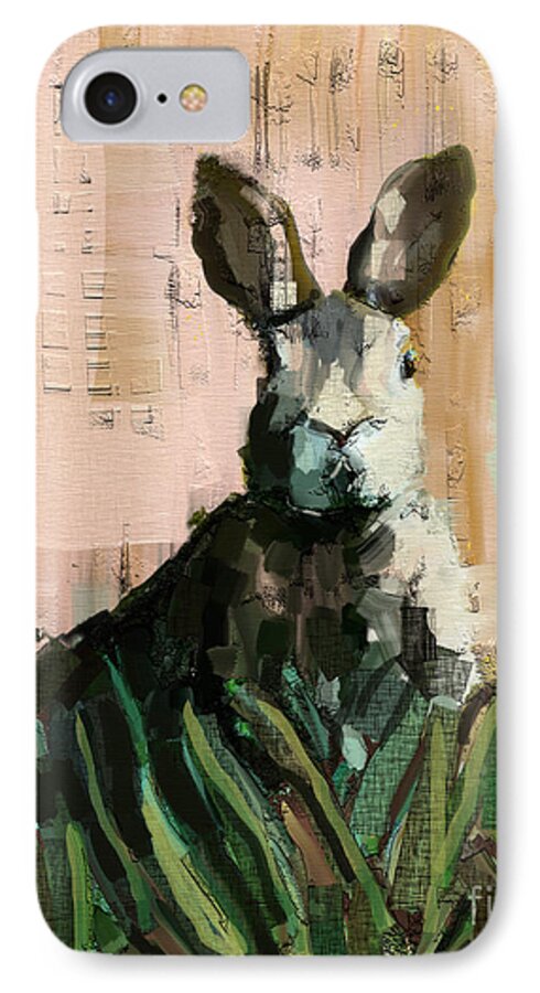 Bunny iPhone 7 Case featuring the mixed media Bunny by Carrie Joy Byrnes