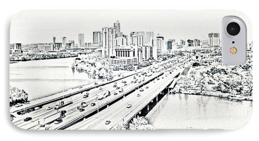 Austin iPhone 7 Case featuring the digital art Busy Austin in Stamp by James Granberry