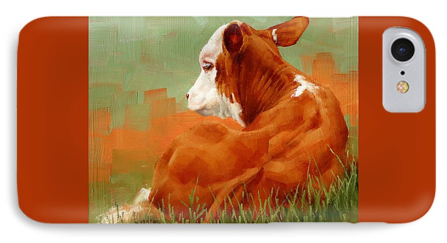 Calf iPhone 7 Case featuring the painting Calf Reclining by Margaret Stockdale