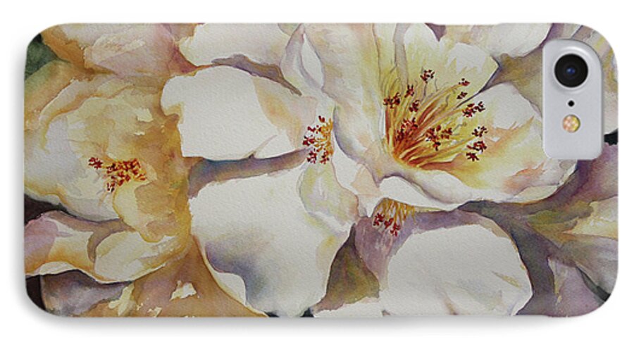 Camellias iPhone 7 Case featuring the painting Camellias Golden Glow by Roxanne Tobaison