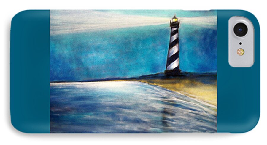 Cape Hatteras iPhone 7 Case featuring the pastel Cape Hatteras Lighthouse Night Glow by Pat Davidson