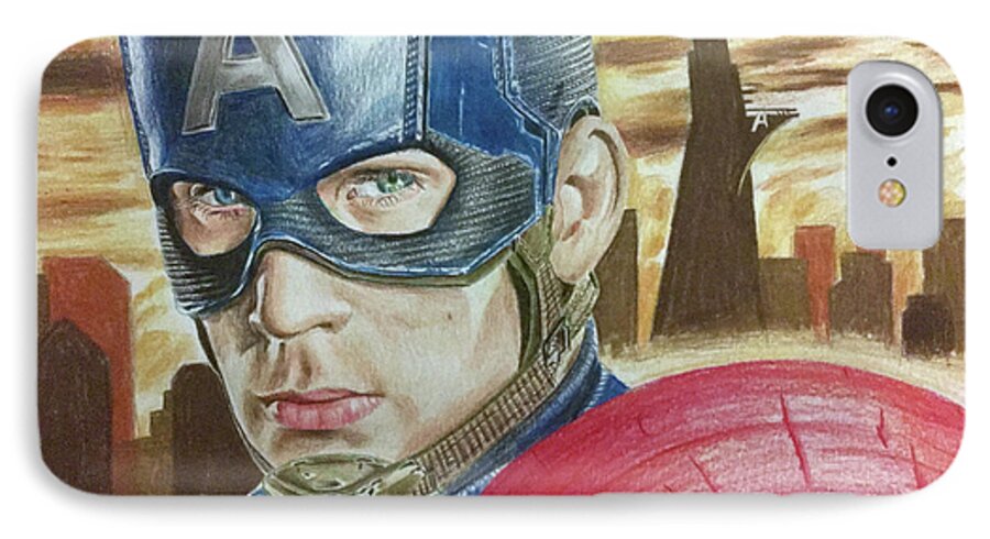 Captain America iPhone 7 Case featuring the drawing Captain America by Michael McKenzie