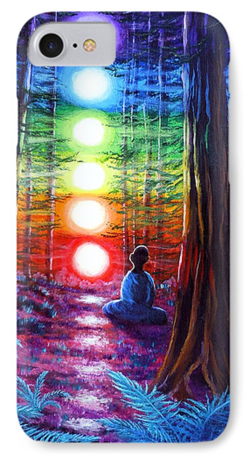 Zen iPhone 7 Case featuring the painting Chakra Meditation in the Redwoods by Laura Iverson
