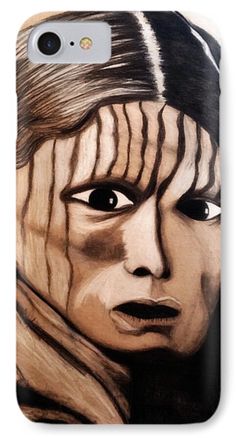 Native American iPhone 7 Case featuring the drawing Charcoal Drawing of White Belly. Sioux. 1900 by Ayasha Loya by Ayasha Loya