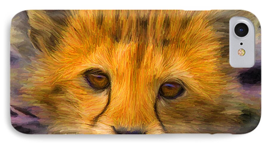 Cat iPhone 7 Case featuring the digital art Cheetah Cub by Caito Junqueira