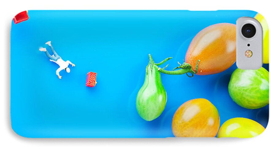 Chef iPhone 7 Case featuring the painting Chef Tumbled In Front Of Colorful Tomatoes II Little People On Food by Paul Ge